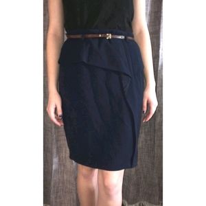 Vintage Ruffled Pencil Skirt With Belt